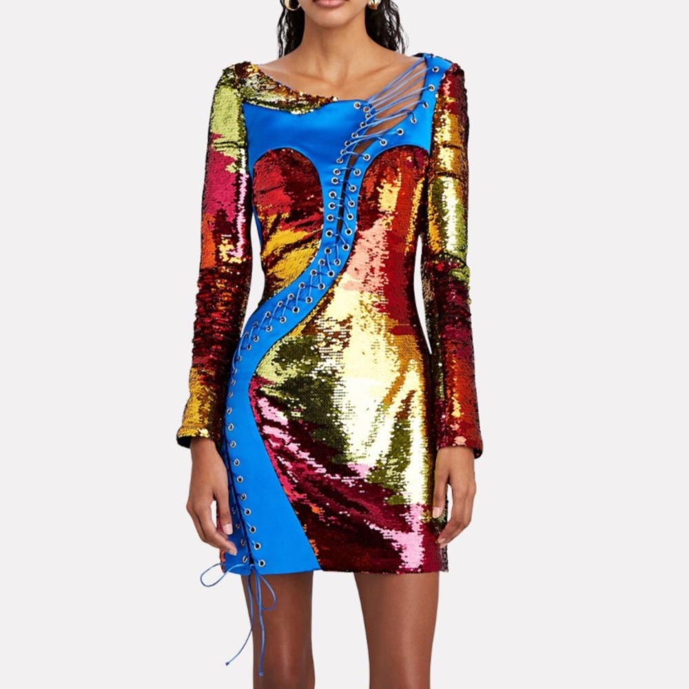 HALPERN Laced-bodice sequined midi dress Brand New Size XS/34